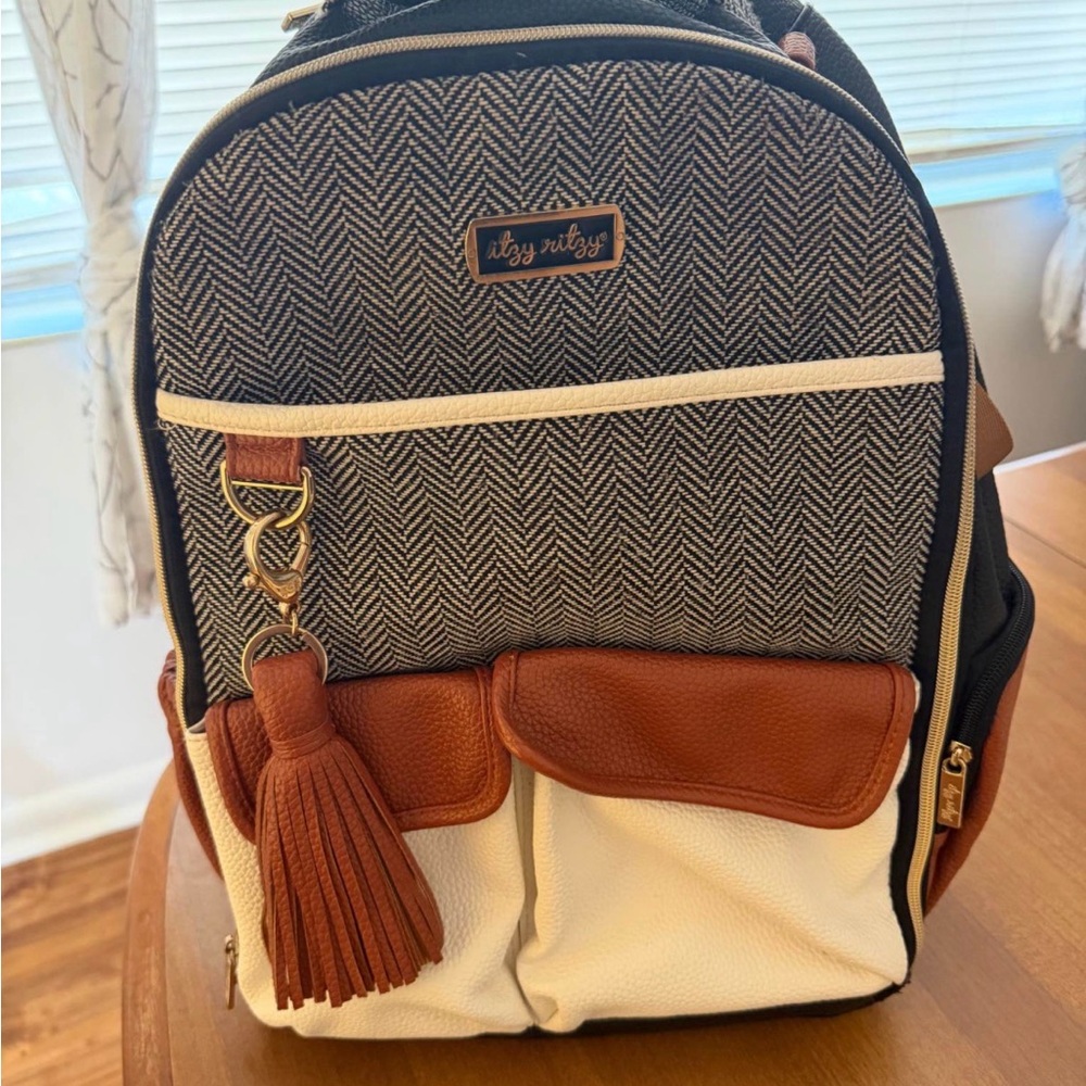 Itzy Ritzy Herringbone and Tan Backpack